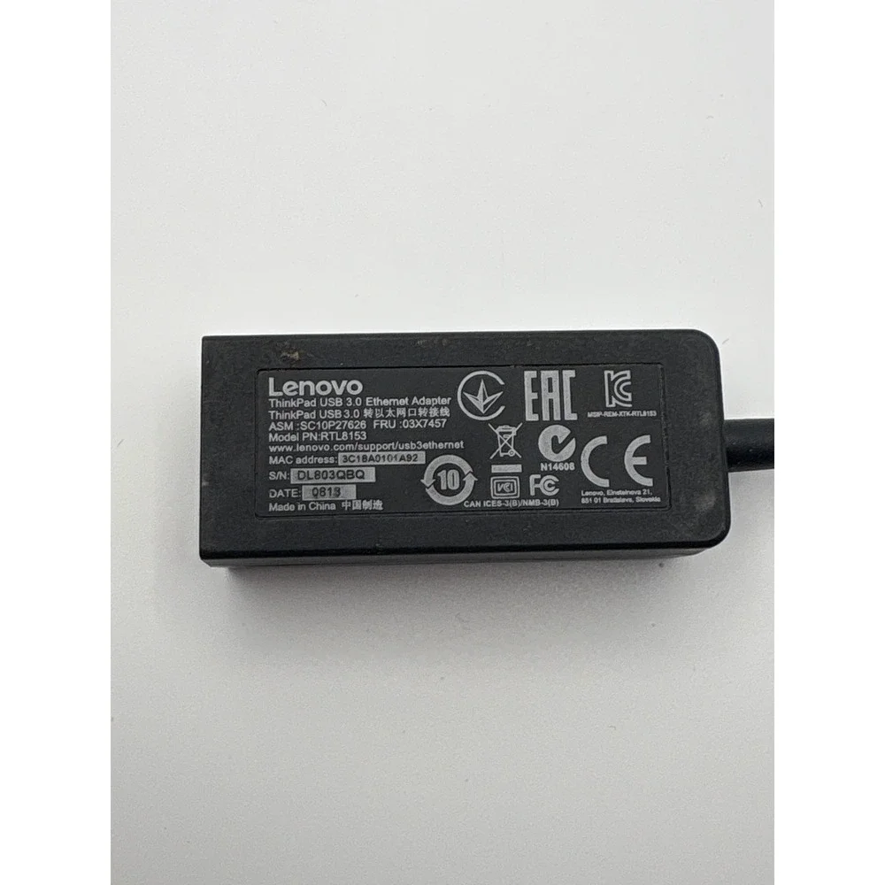 Lenovo ThinkPad Ethernet Extension Cable Gen 2 Adapter SC10P42353 Black
